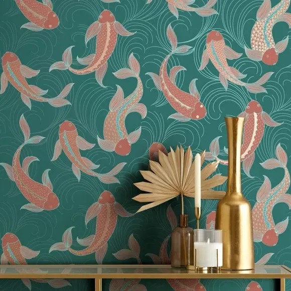 Fish Pattern Wallpaper - Peacock, Paper