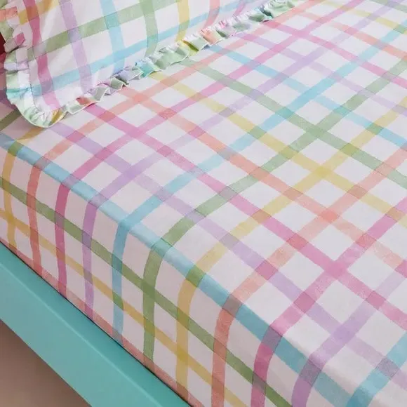 Fitted Bed Sheet - Rainbow Checked, Cotton image