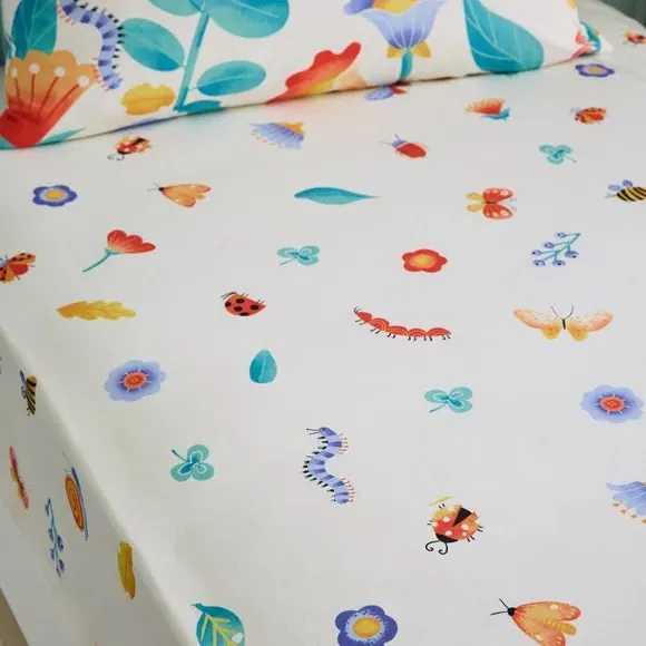 Fitted Sheet with Garden Print - Cream, Polyester