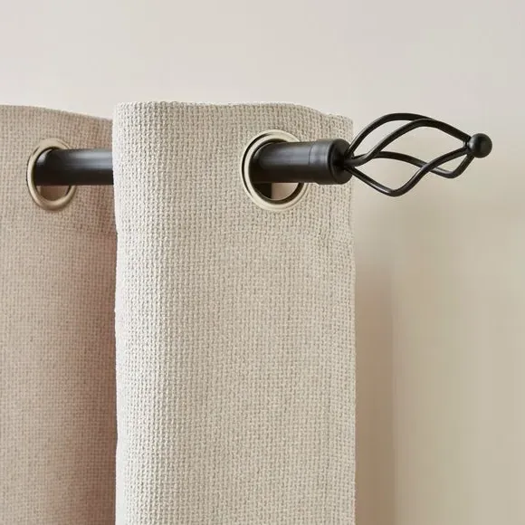 Fixed Curtain Pole with Caged Ball - Black, Metal