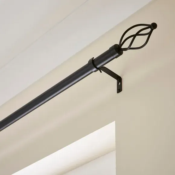 Fixed Curtain Pole with Caged Ball - Black, Metal image