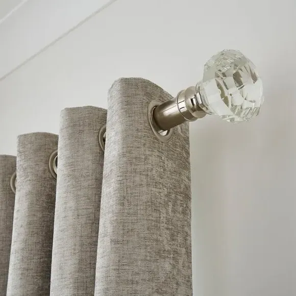 Fixed Curtain Pole with Crystal Finial - Silver