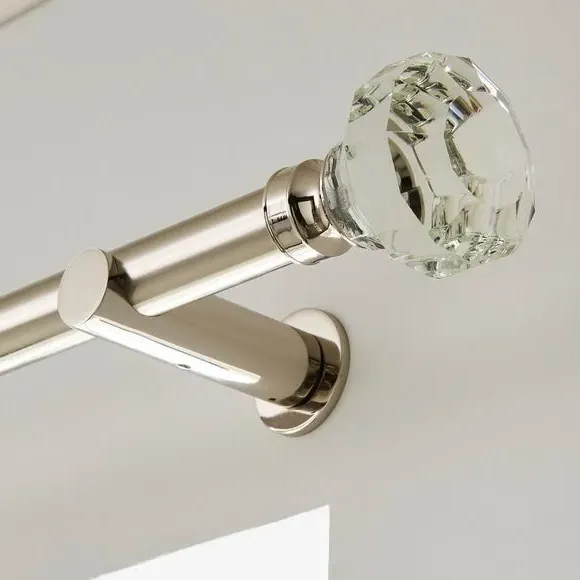 Fixed Curtain Pole with Crystal Finial - Silver