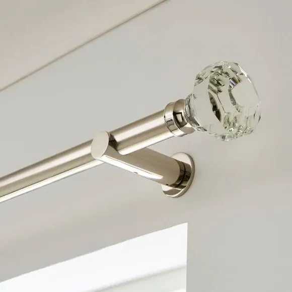 Fixed Curtain Pole with Crystal Finial - Silver