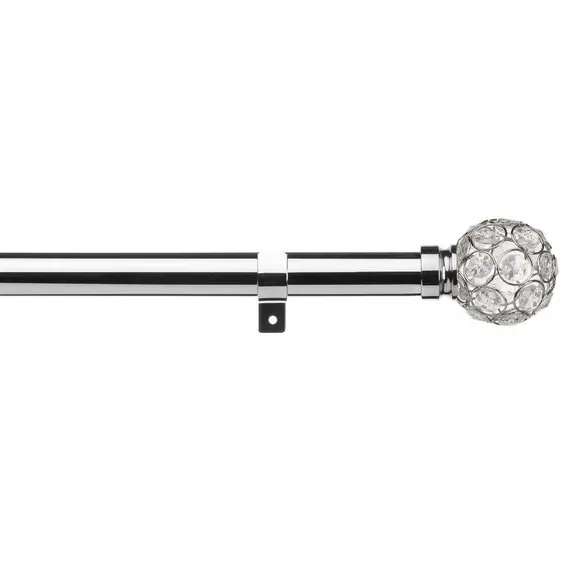 Fixed Curtain Pole with Crystal Finials - Chrome