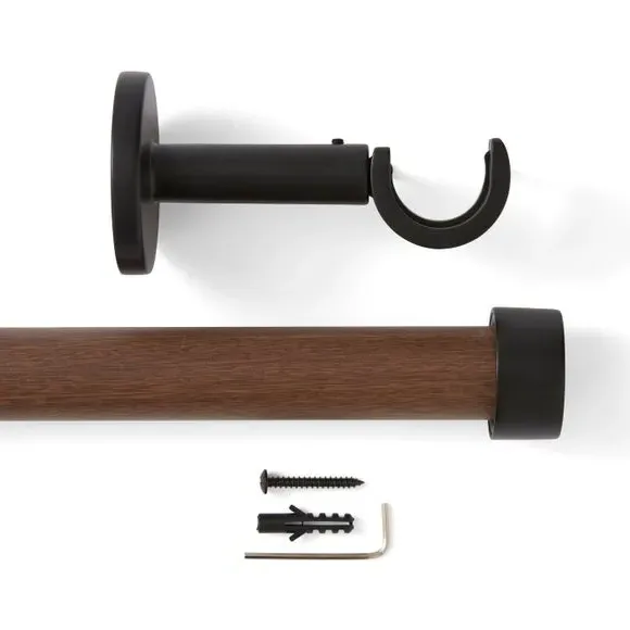 Fixed Curtain Pole with Finials - Walnut, Metal
