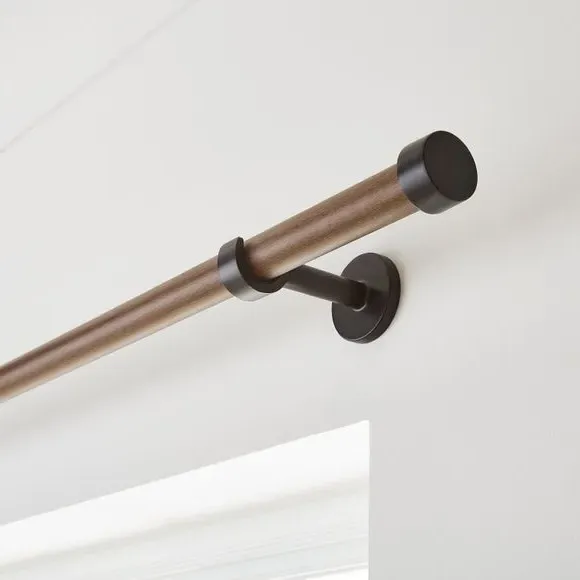 Fixed Curtain Pole with Finials - Walnut, Metal image