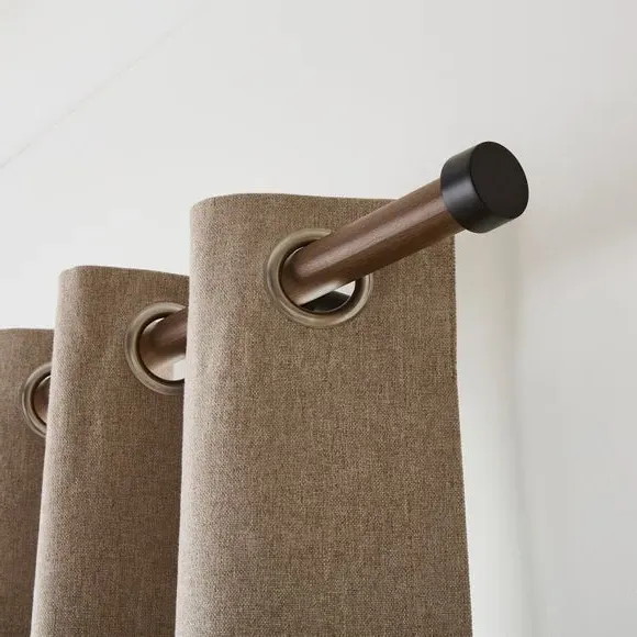 Fixed Curtain Pole with Finials - Walnut, Metal