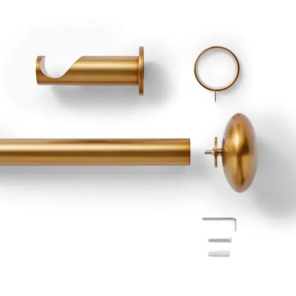 Fixed Curtain Pole with Rings - Antique Gold, Metal