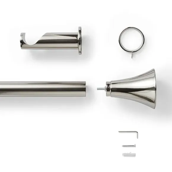 Fixed Curtain Pole with Rings - Antique Silver, Metal
