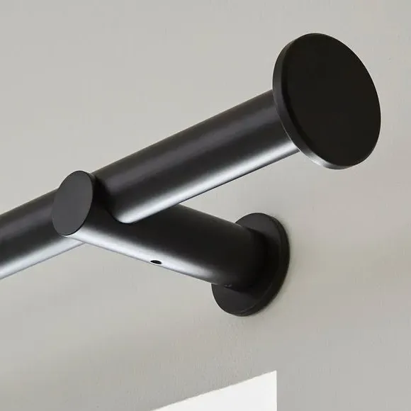 Fixed Curtain Pole with Rings - Black, Metal