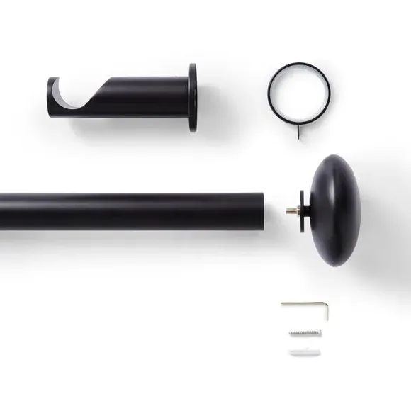 Fixed Curtain Pole with Rings - Black, Metal
