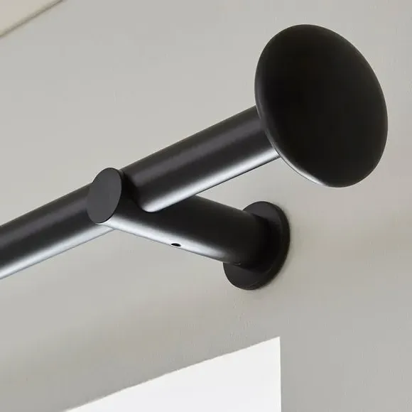 Fixed Curtain Pole with Rings - Black, Metal