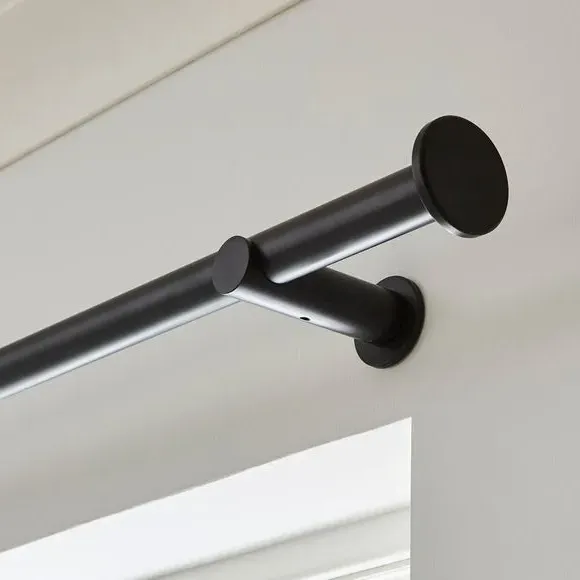 Fixed Curtain Pole with Rings - Black, Metal image