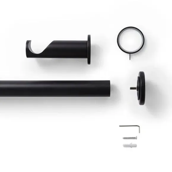 Fixed Curtain Pole with Rings - Black, Metal