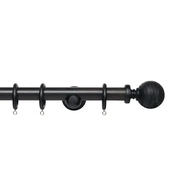 Fixed Curtain Pole with Rings - Black, Wood