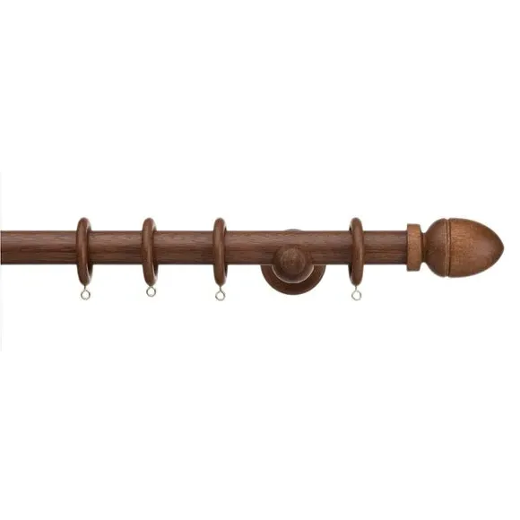 Fixed Curtain Pole with Rings - Brown, Acacia Wood image