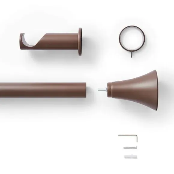 Fixed Curtain Pole with Rings - Cocoa, Metal