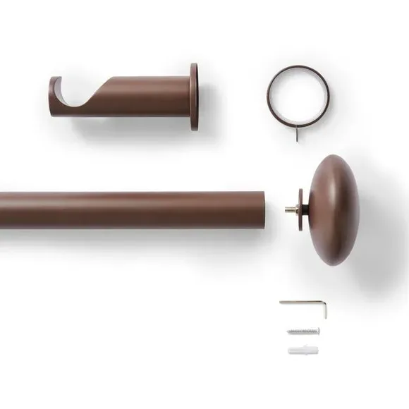 Fixed Curtain Pole with Rings - Cocoa, Metal