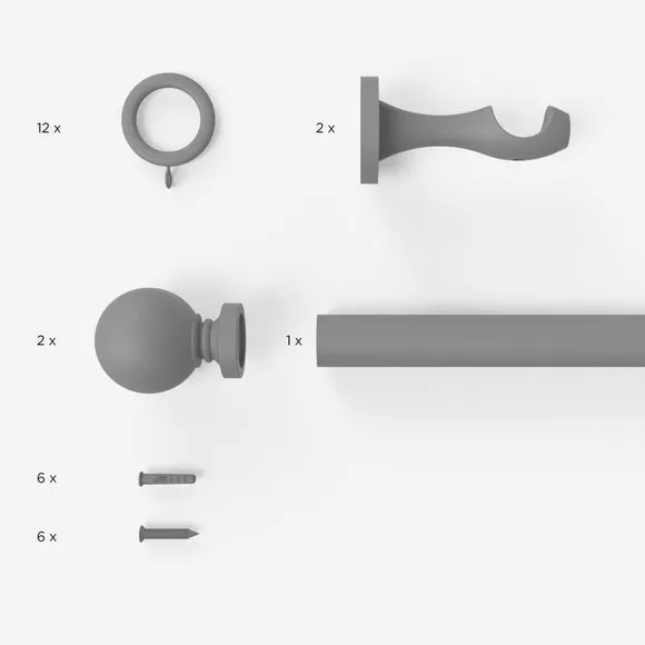 Fixed Curtain Pole with Rings - Grey, Wood