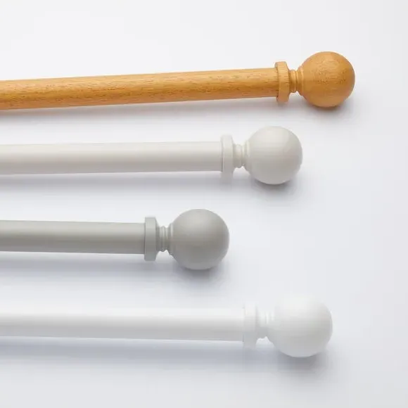 Fixed Curtain Pole with Rings - Grey, Wood