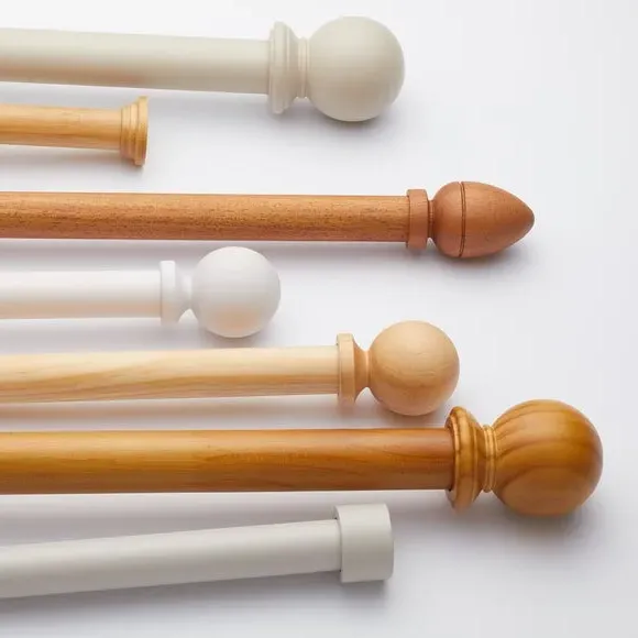 Fixed Curtain Pole with Rings - Mid Oak, Wood