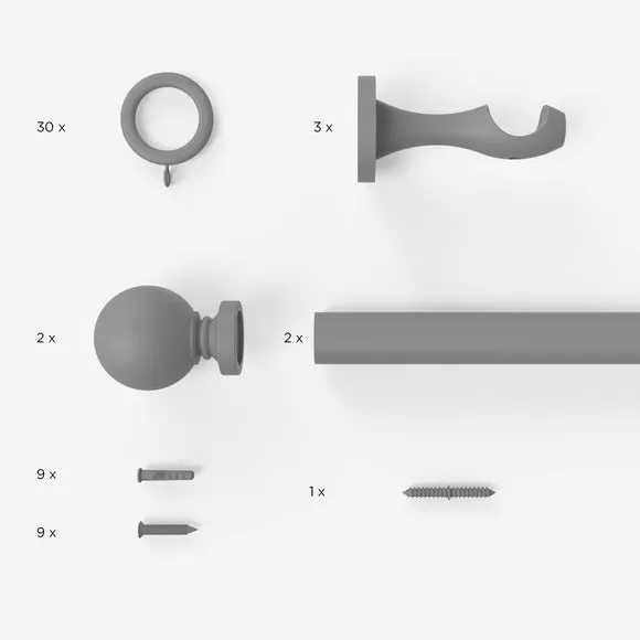 Fixed Curtain Pole with Rings - Mid Oak, Wood
