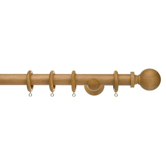 Fixed Curtain Pole with Rings - Mid Oak, Wood