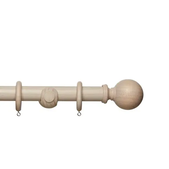 Fixed Curtain Pole with Rings - Natural, Wood