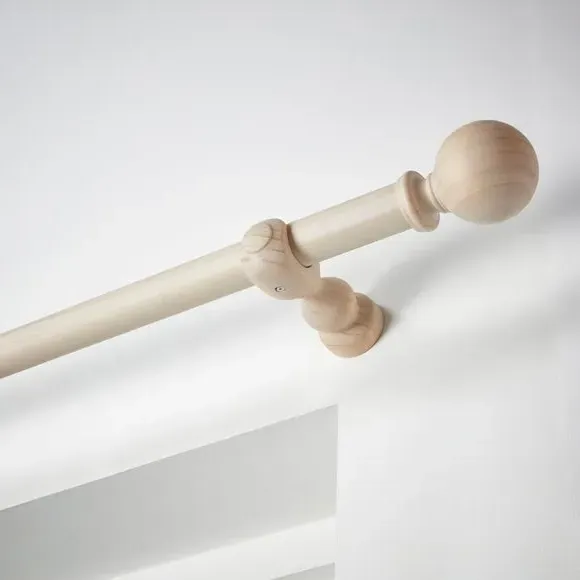 Fixed Curtain Pole with Rings - Natural, Wood image