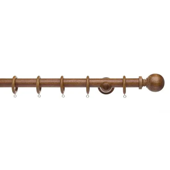Fixed Curtain Pole with Rings - Oak, Wood