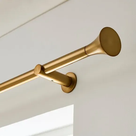 Fixed Curtain Pole with Trumpet Finial - Antique Gold, Metal image