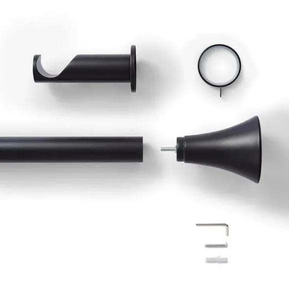 Fixed Curtain Pole with Trumpet Finial - Black, Metal