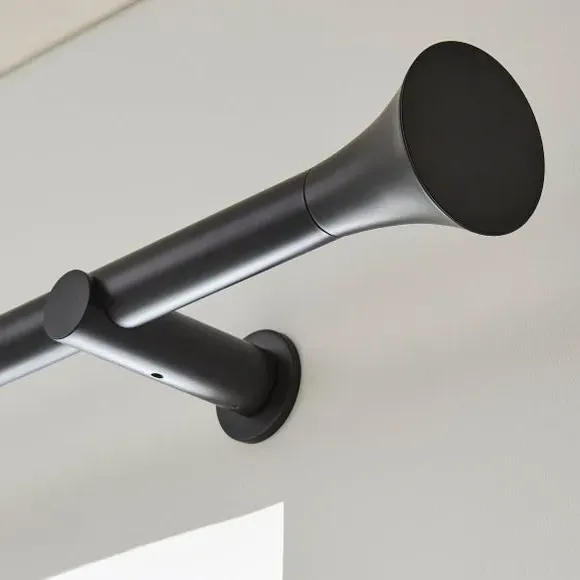Fixed Curtain Pole with Trumpet Finial - Black, Metal