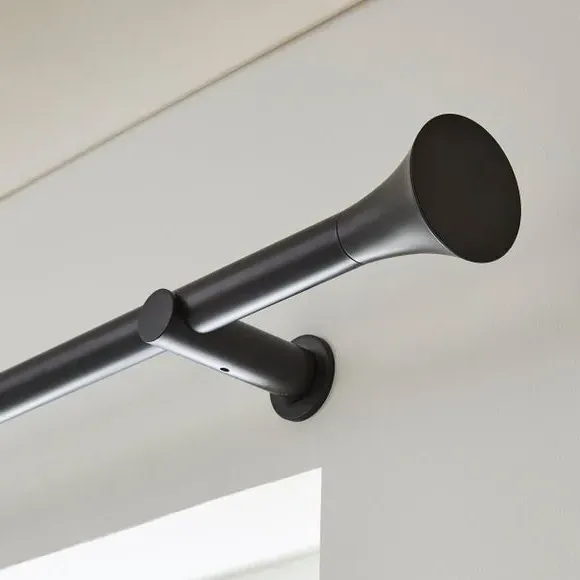 Fixed Curtain Pole with Trumpet Finial - Black, Metal