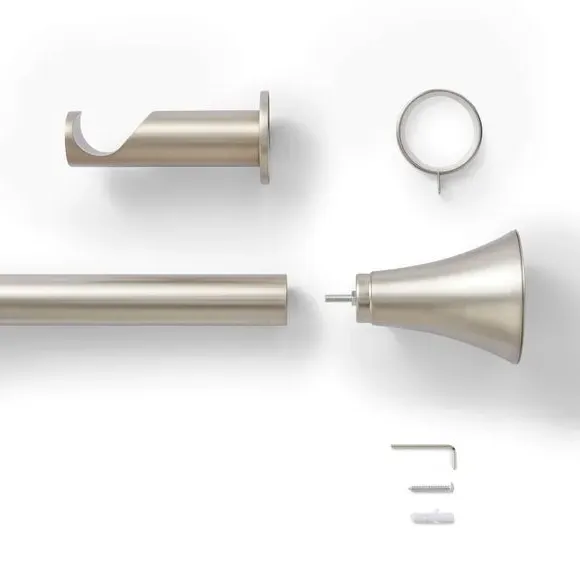 Fixed Curtain Pole with Trumpet Finial - Nickel, Metal