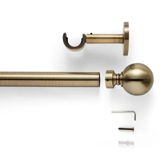 Fixed Metal Curtain Pole - Antique Brass