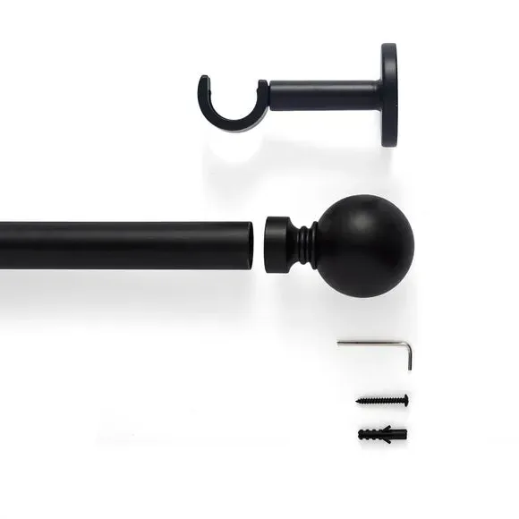 Fixed Metal Curtain Pole - Matt Black