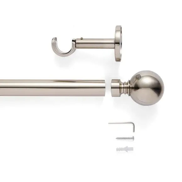 Fixed Metal Curtain Pole - Satin Steel