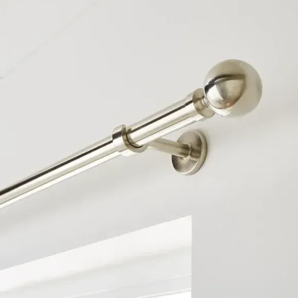 Fixed Metal Curtain Pole - Satin Steel