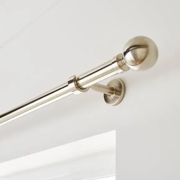 Fixed Metal Curtain Pole - Satin Steel