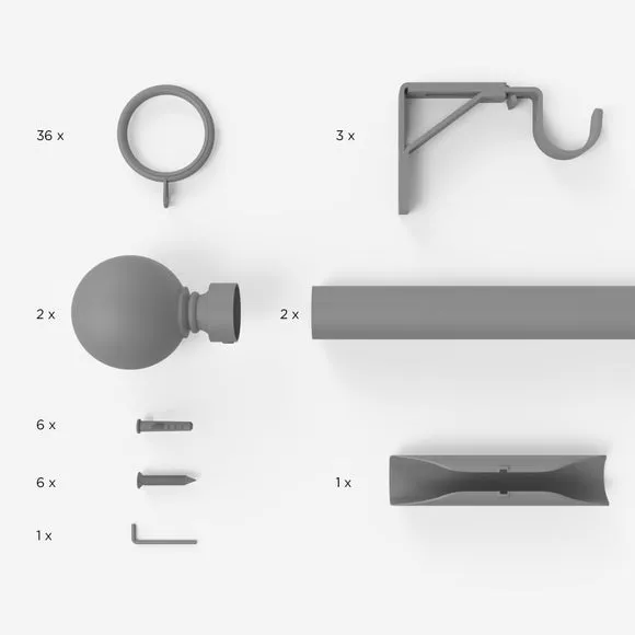 Fixed Metal Curtain Pole with Rings - Satin Steel