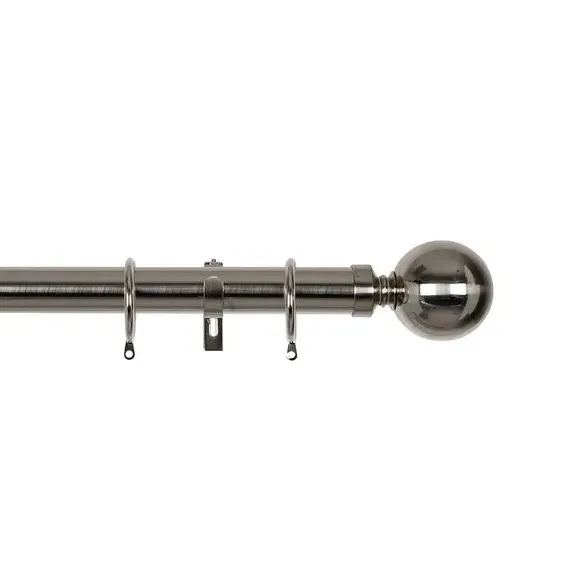 Fixed Metal Curtain Pole with Rings - Satin Steel