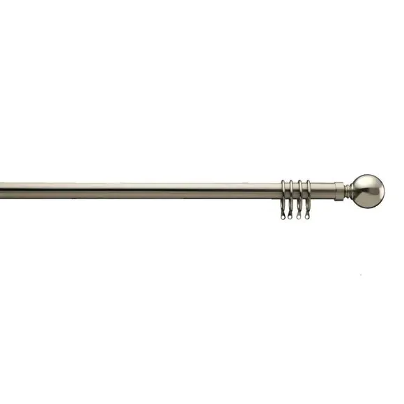 Fixed Metal Curtain Pole with Rings - Satin Steel image