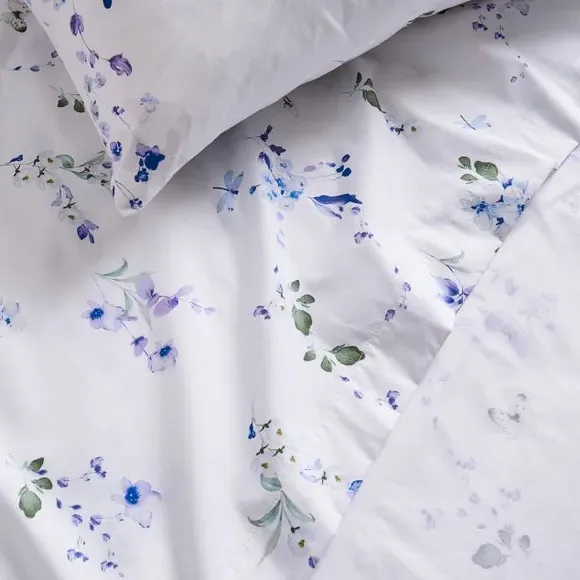 Flat Sheet with Floral Design - Green, Polycotton