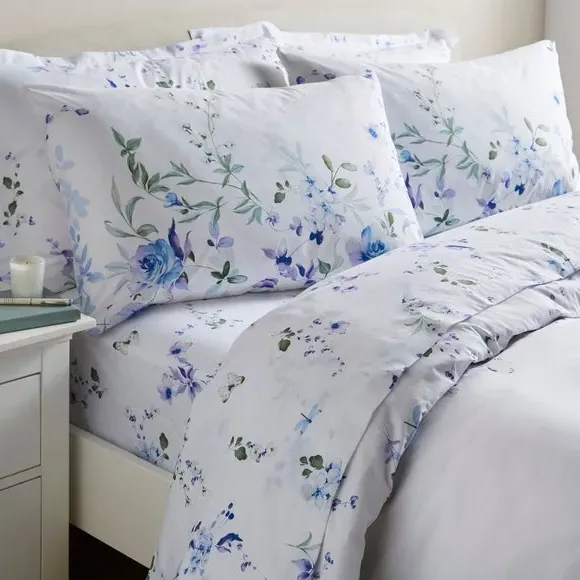 Flat Sheet with Floral Design - Green, Polycotton