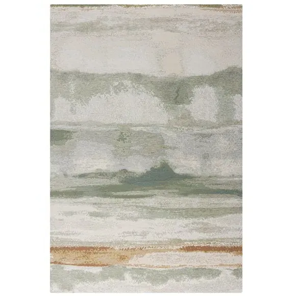 Flat Weave Rug Distressed Design - Green