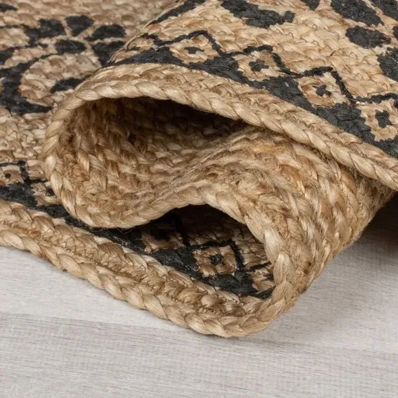 Flat-Woven Rug with Floral Print - Natural, Jute