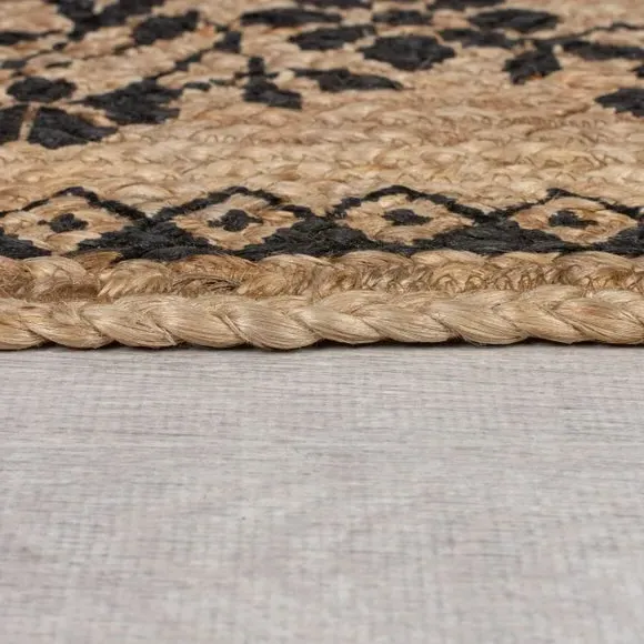 Flat-Woven Rug with Floral Print - Natural, Jute