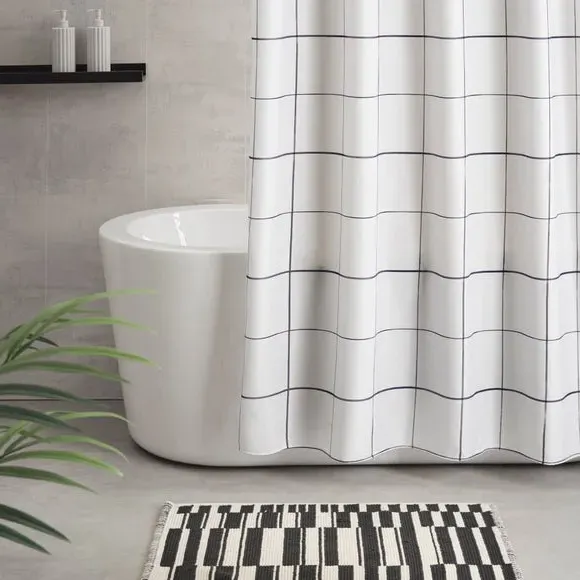 Flatweave Bath Mat - Black/White, Cotton